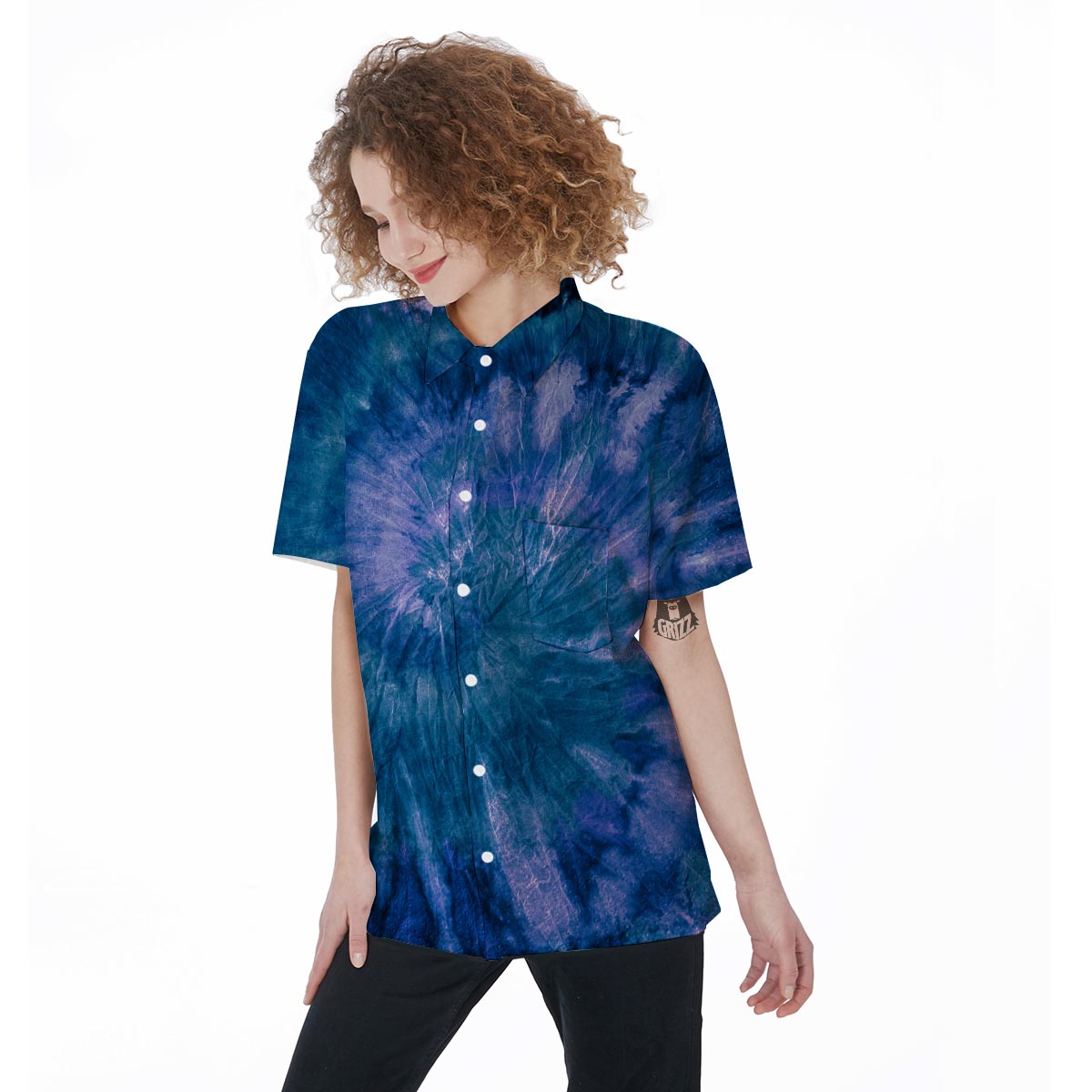 Tie Dye Blue Print Women's Short Sleeve Shirts-grizzshop