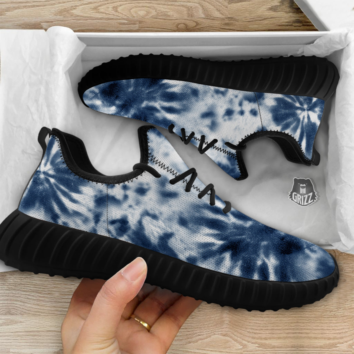Tie Dye Blue Shibori Print Black Walking Shoes-grizzshop