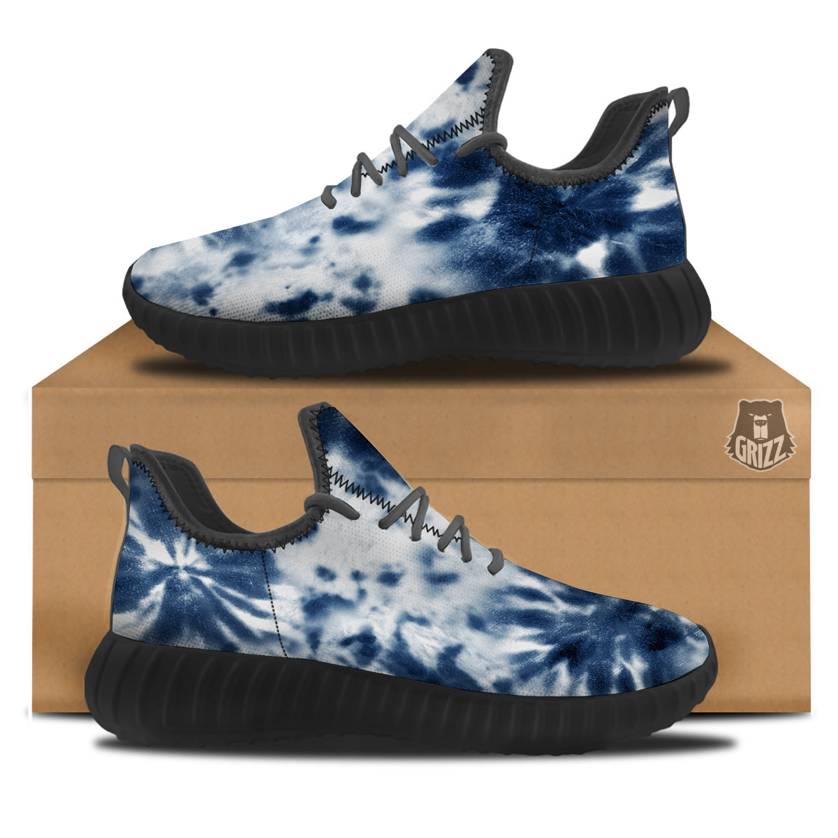 Tie Dye Blue Shibori Print Black Walking Shoes-grizzshop