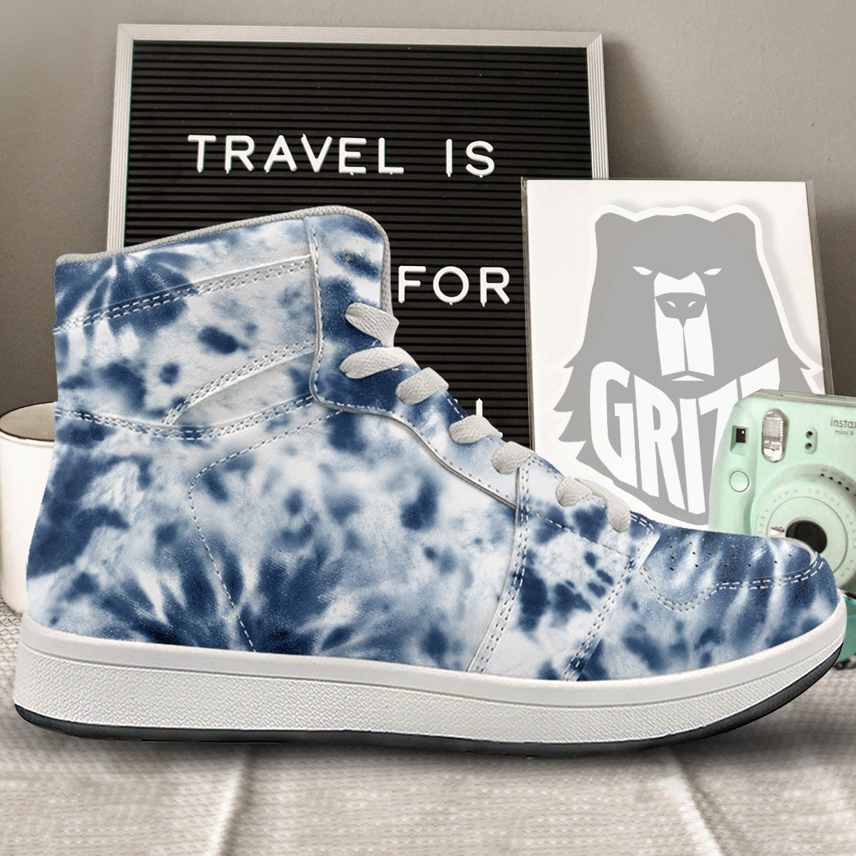 Tie Dye Blue Shibori Print High Top Sneakers-grizzshop