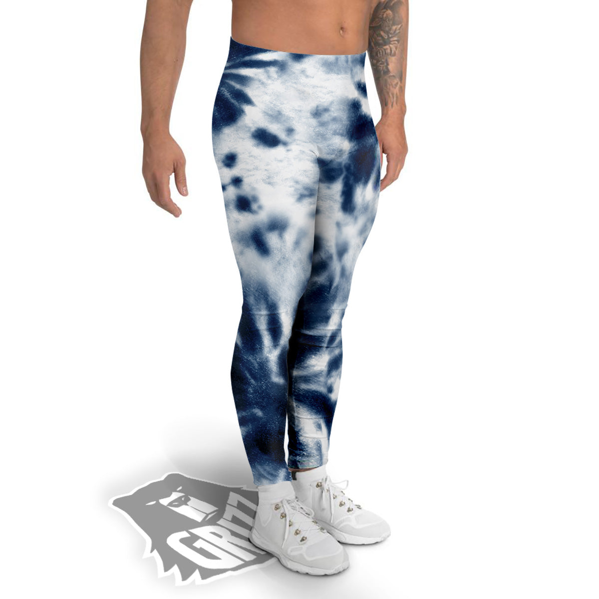Tie Dye Blue Shibori Print Men's Leggings-grizzshop