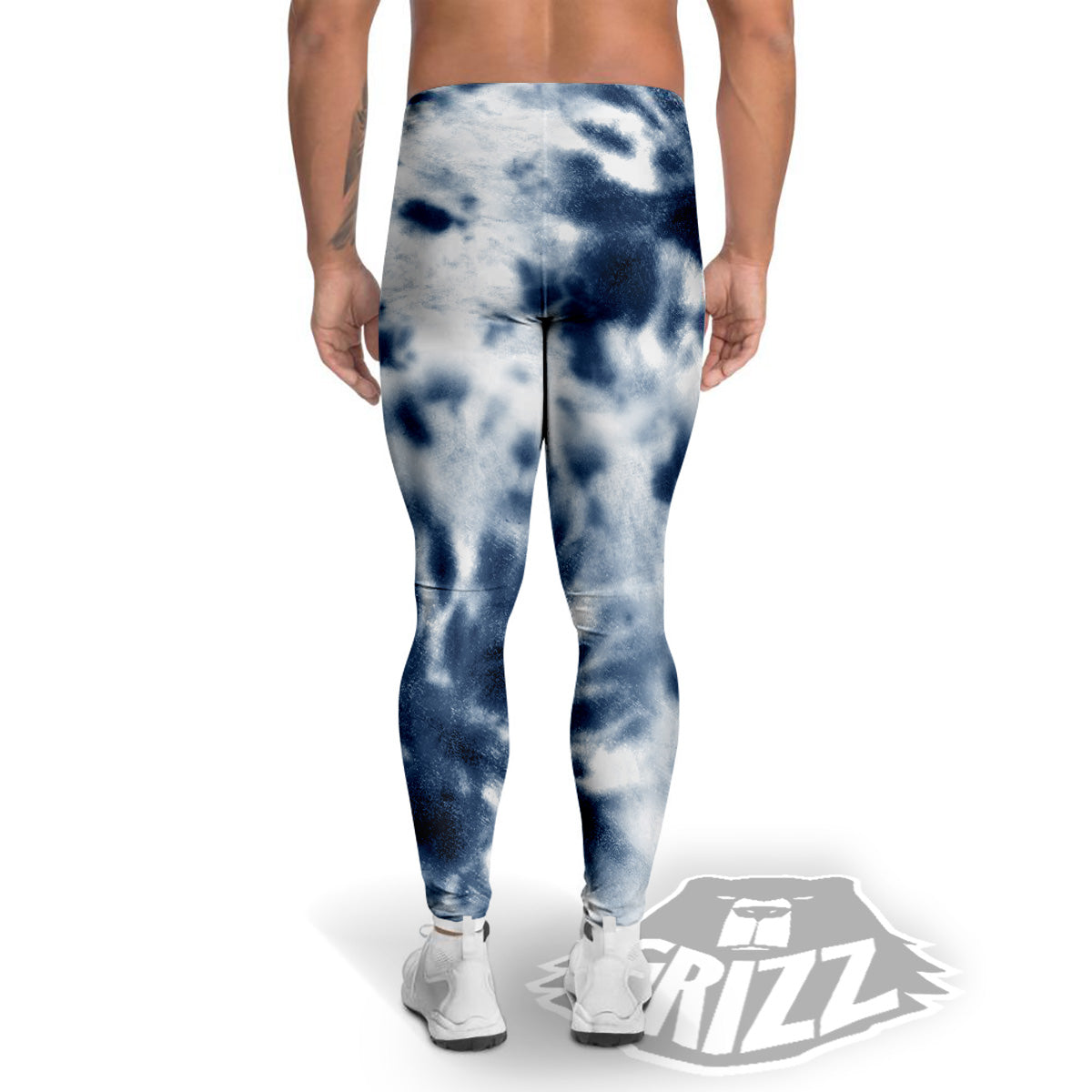 Tie Dye Blue Shibori Print Men's Leggings-grizzshop