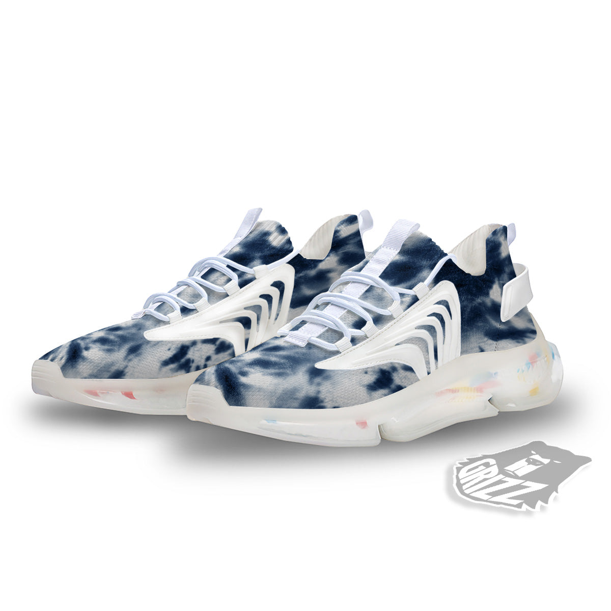 Tie Dye Blue Shibori Print White Gym Shoes-grizzshop