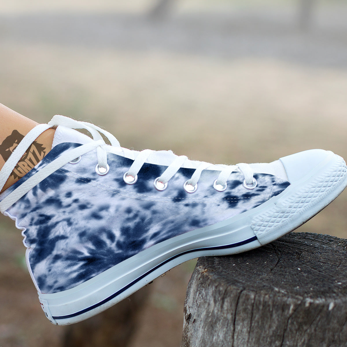Tie Dye Blue Shibori Print White High Top Shoes-grizzshop