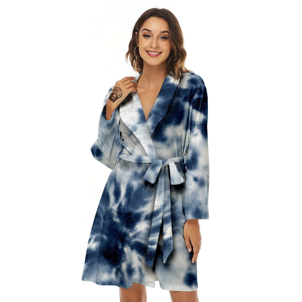 Tie Dye Blue Shibori Print Women's Robe-grizzshop