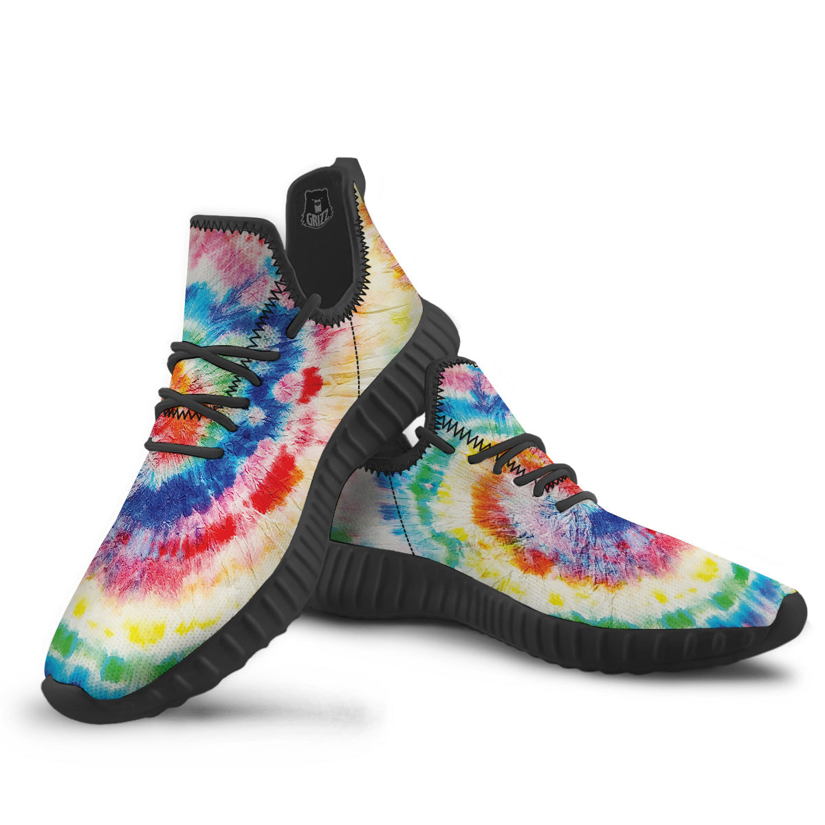 Tie Dye Bright Spiral Print Black Walking Shoes-grizzshop