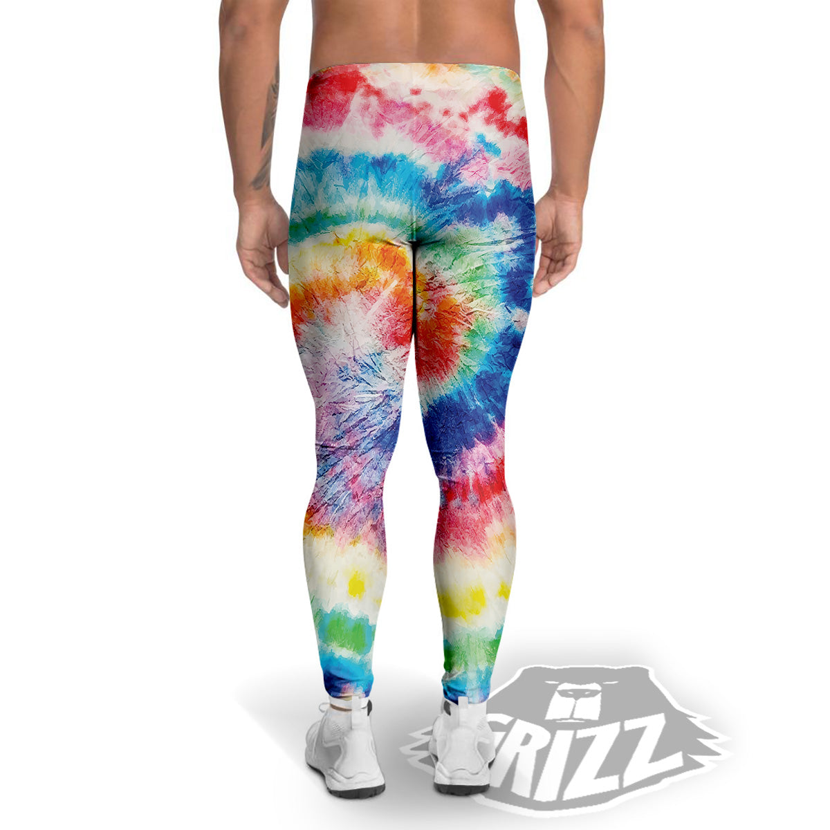 Tie Dye Bright Spiral Print Men's Leggings-grizzshop