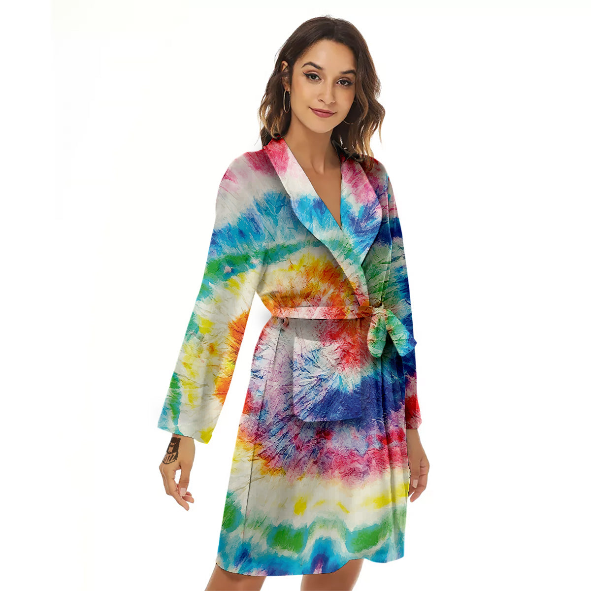 Tie Dye Bright Spiral Print Women's Robe-grizzshop