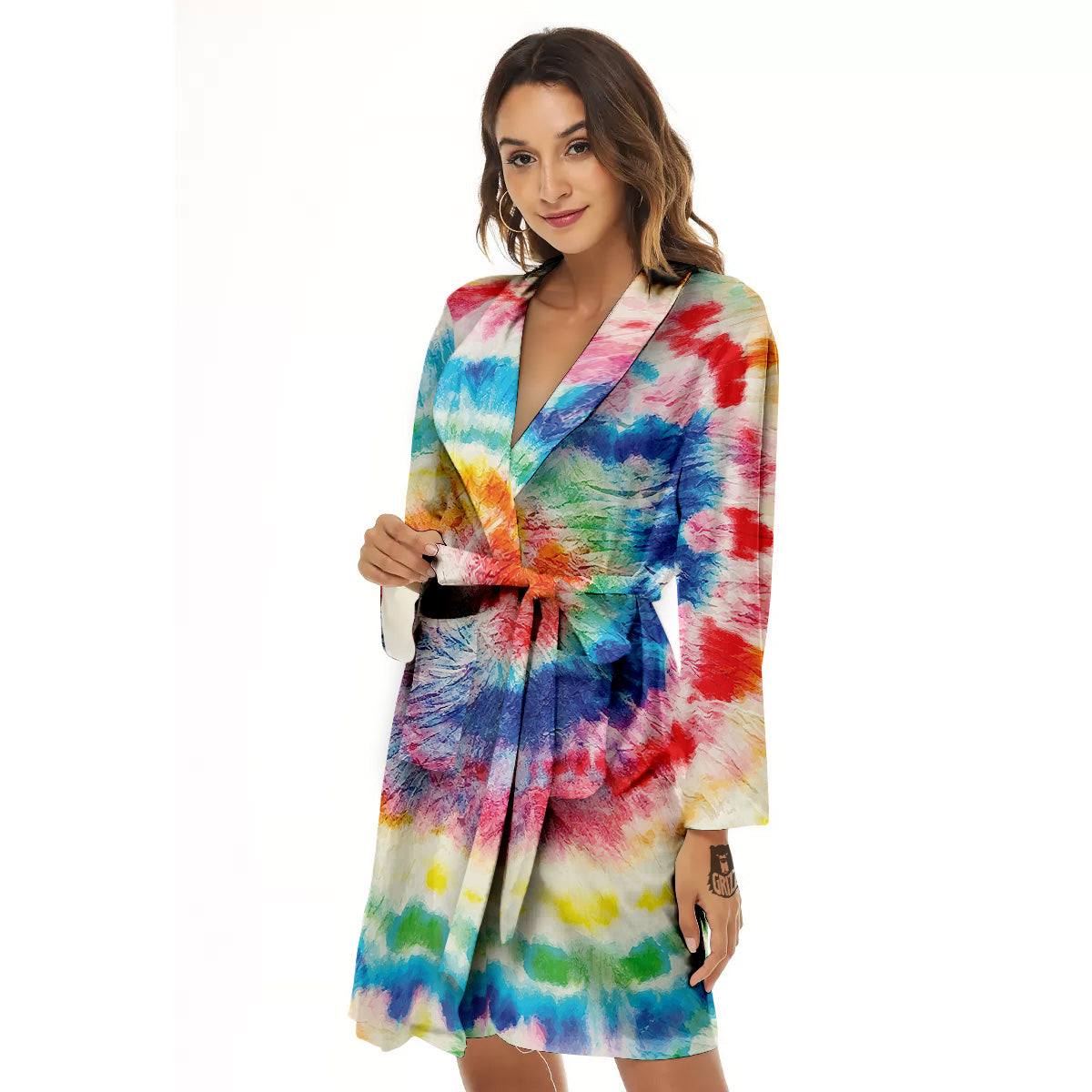 Tie Dye Bright Spiral Print Women's Robe-grizzshop