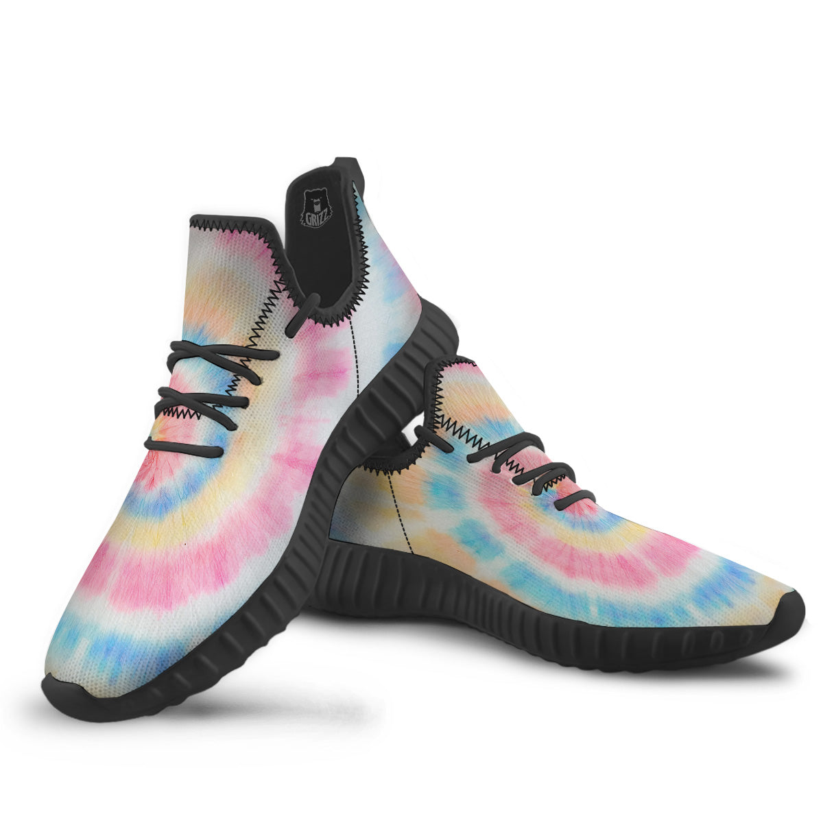 Tie Dye Bright Swirl Print Black Walking Shoes-grizzshop