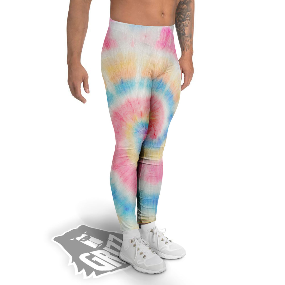 Tie Dye Bright Swirl Print Men's Leggings-grizzshop