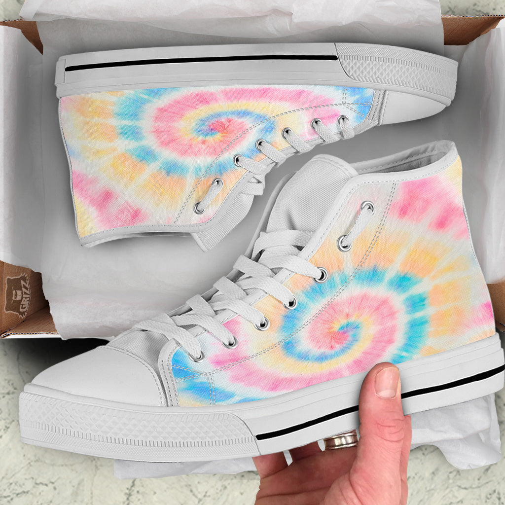 Tie Dye Bright Swirl Print White High Top Shoes-grizzshop