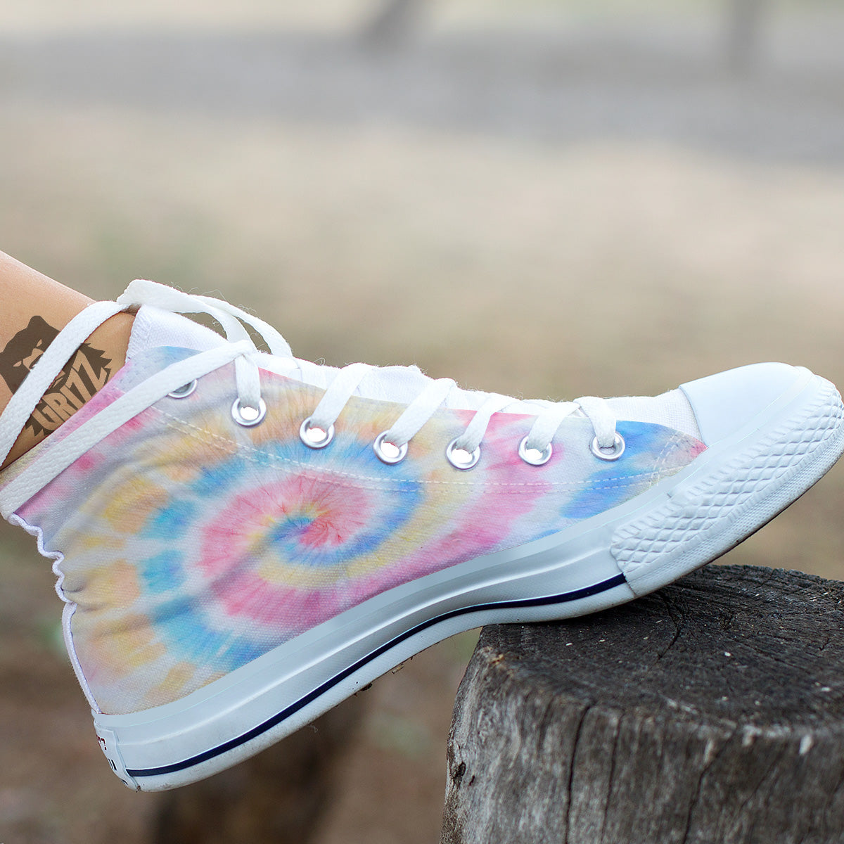 Tie Dye Bright Swirl Print White High Top Shoes-grizzshop
