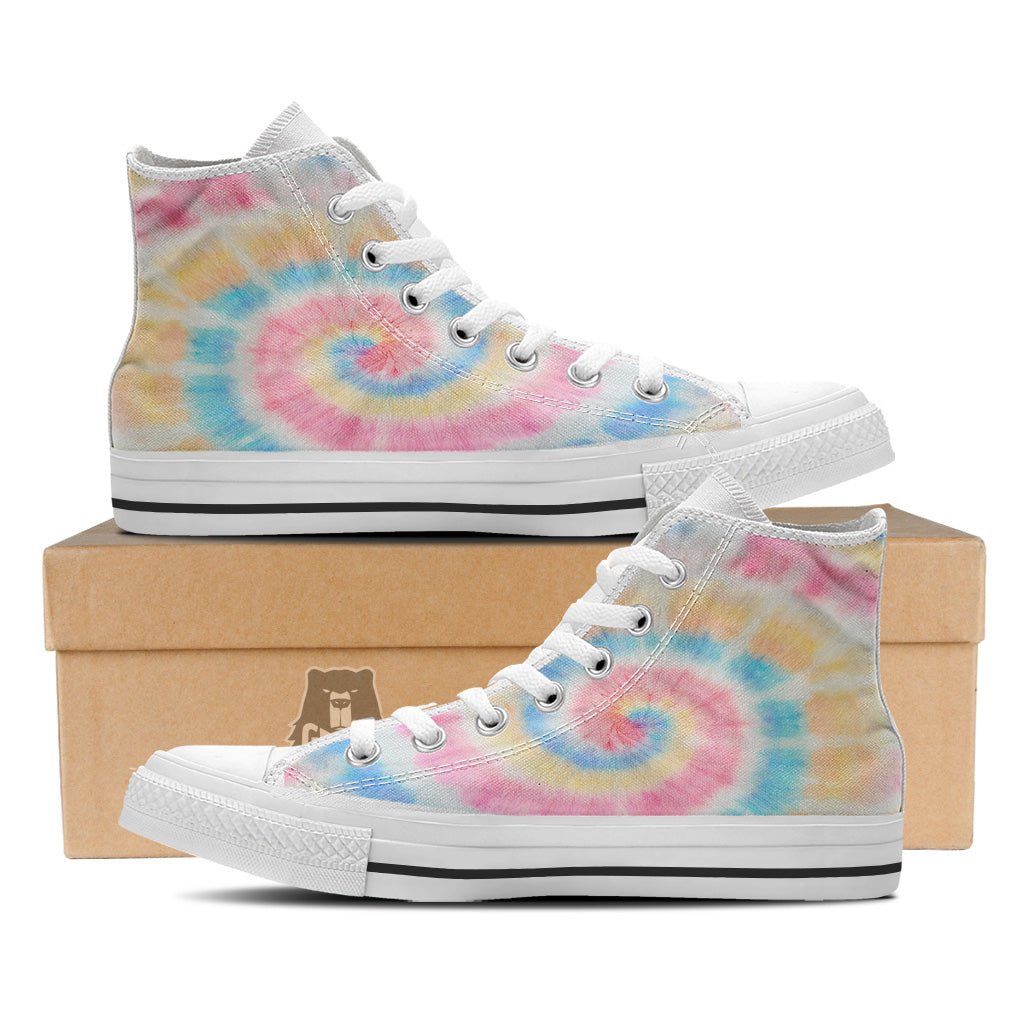 Tie Dye Bright Swirl Print White High Top Shoes-grizzshop
