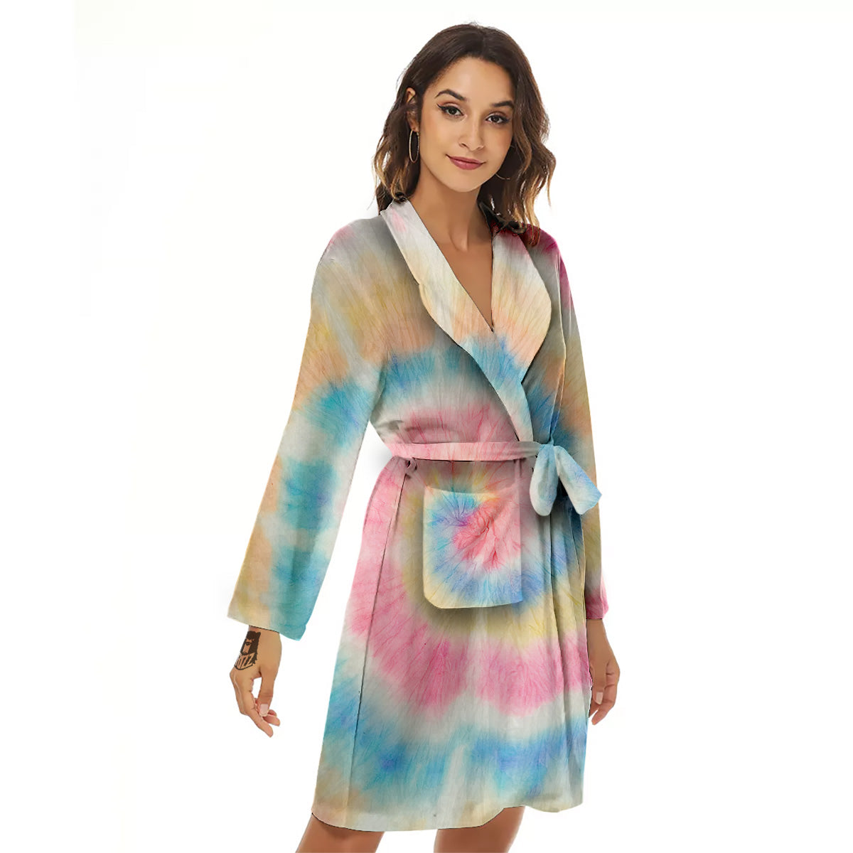 Tie Dye Bright Swirl Print Women's Robe-grizzshop