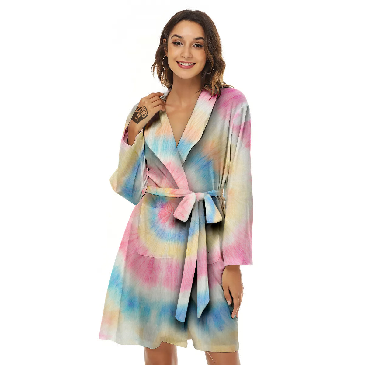 Tie Dye Bright Swirl Print Women's Robe-grizzshop