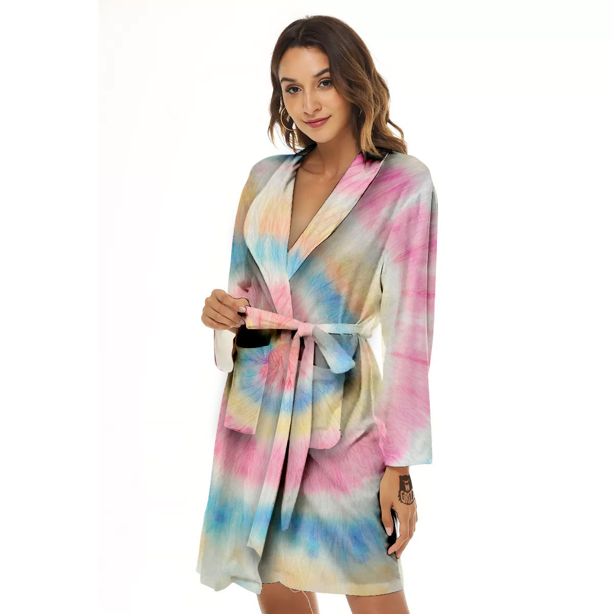 Tie Dye Bright Swirl Print Women's Robe-grizzshop
