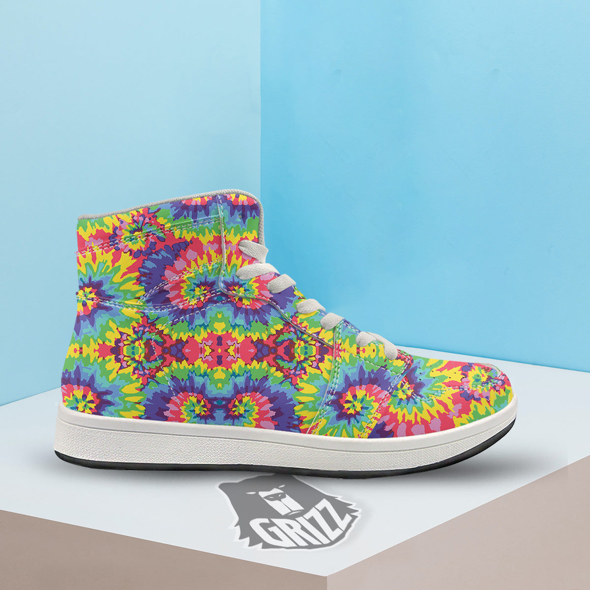 Tie Dye Colorful Abstract Print Pattern High Top Sneakers-grizzshop