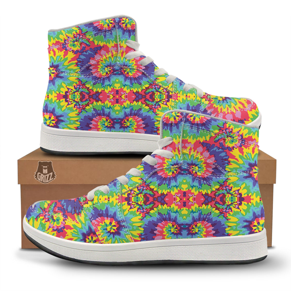 Tie Dye Colorful Abstract Print Pattern High Top Sneakers-grizzshop