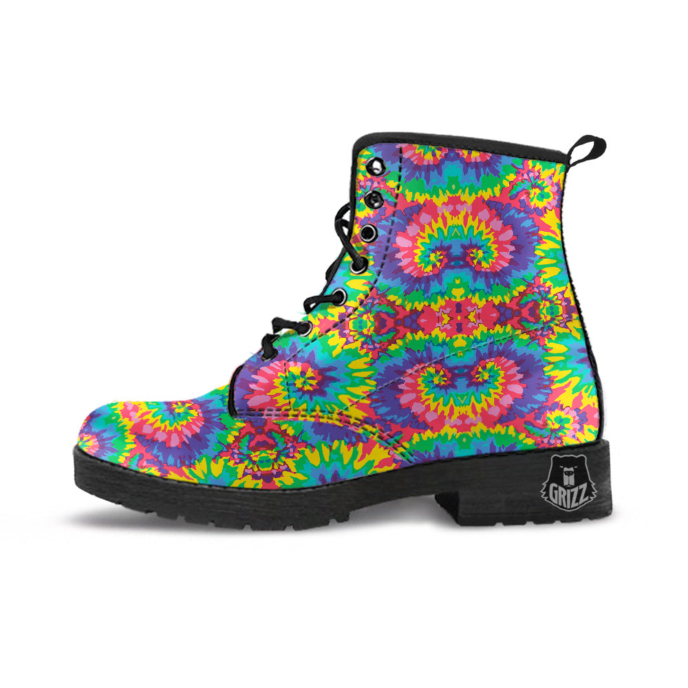 Tie Dye Colorful Abstract Print Pattern Leather Boots-grizzshop