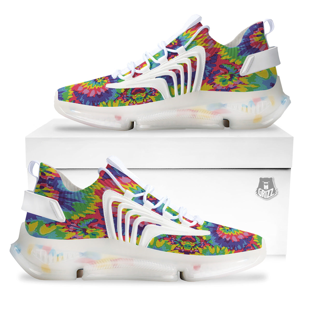 Tie Dye Colorful Abstract Print Pattern White Gym Shoes-grizzshop