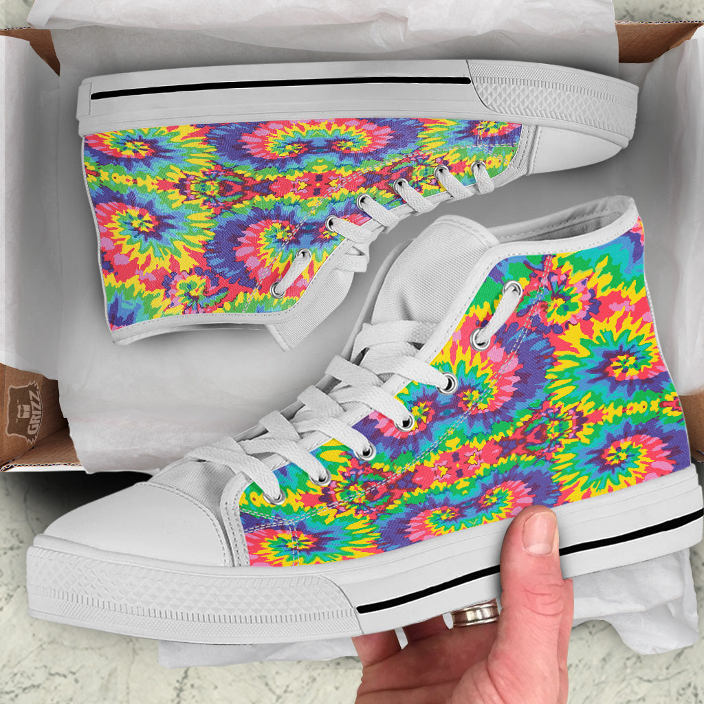 Tie Dye Colorful Abstract Print Pattern White High Top Shoes-grizzshop