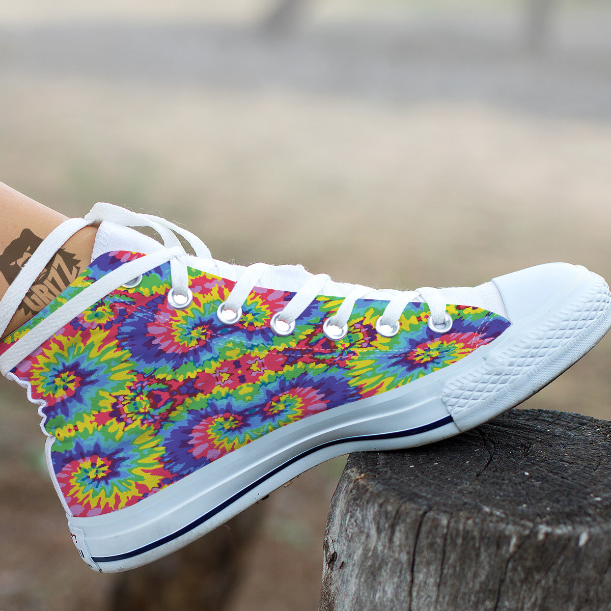 Tie Dye Colorful Abstract Print Pattern White High Top Shoes-grizzshop