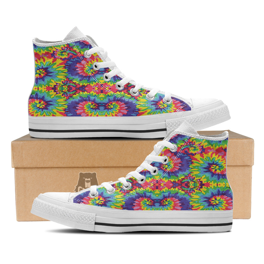Tie Dye Colorful Abstract Print Pattern White High Top Shoes-grizzshop
