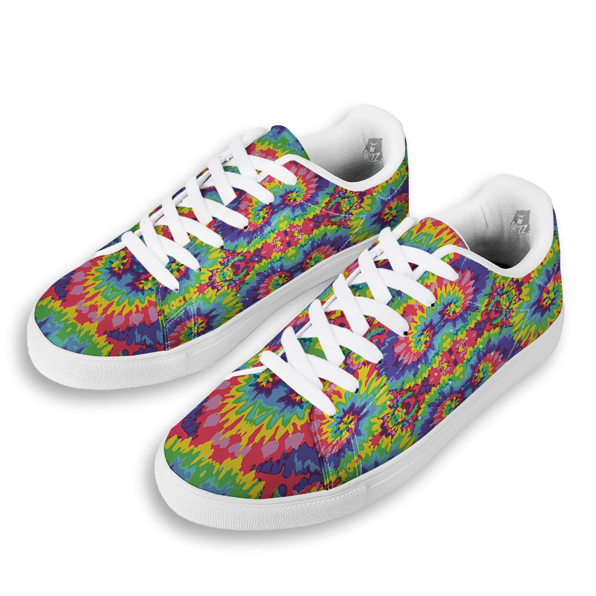 Tie Dye Colorful Abstract Print Pattern White Low Top Sneakers-grizzshop