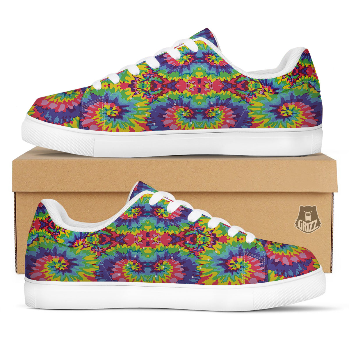 Tie Dye Colorful Abstract Print Pattern White Low Top Sneakers-grizzshop