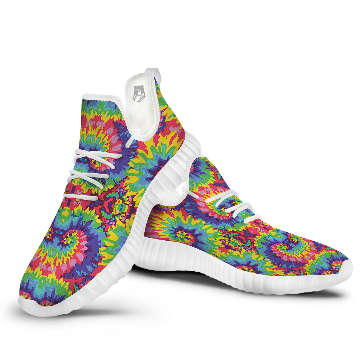 Tie Dye Colorful Abstract Print Pattern White Walking Shoes-grizzshop