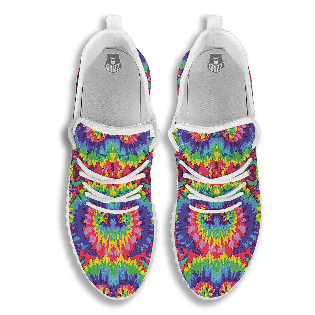 Tie Dye Colorful Abstract Print Pattern White Walking Shoes-grizzshop