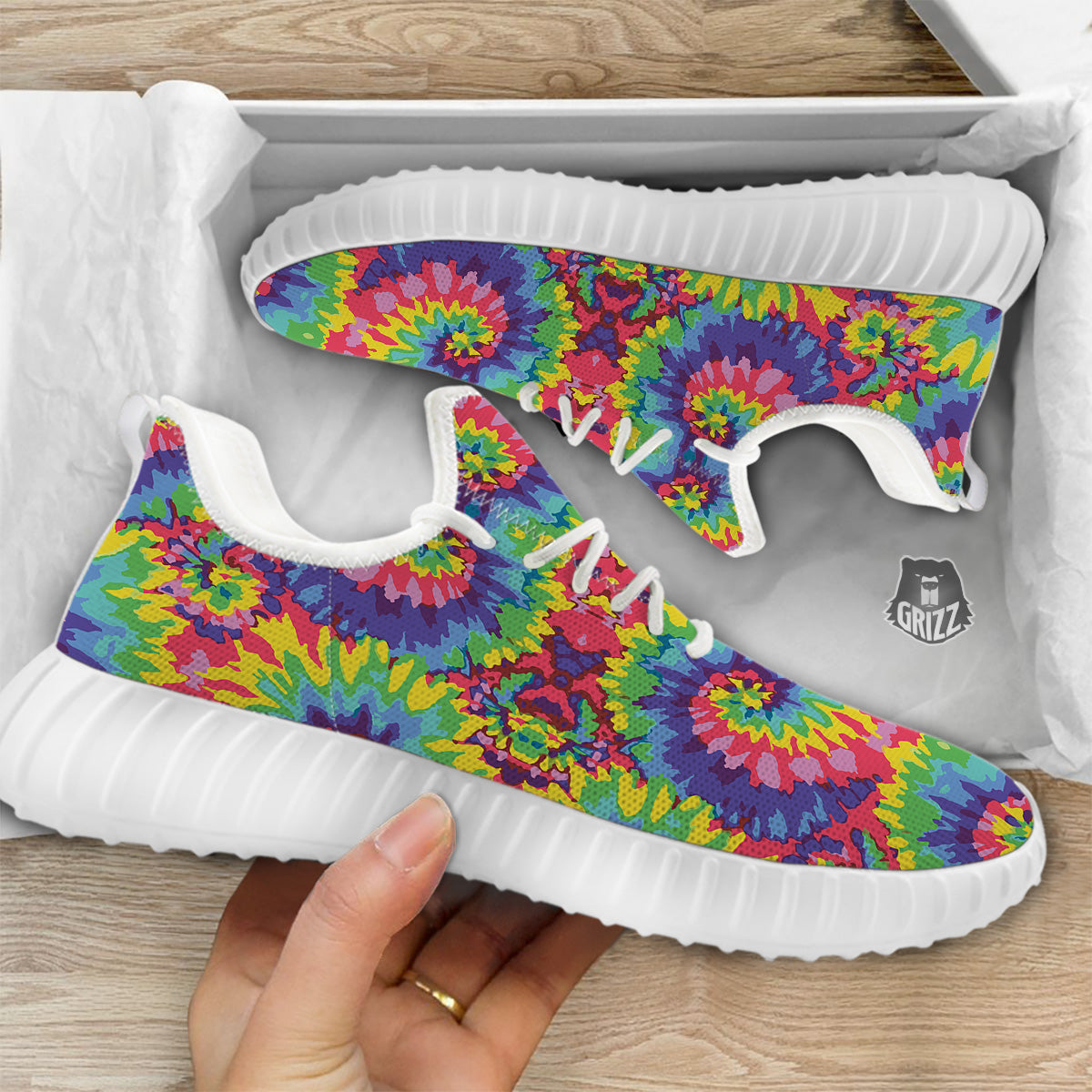 Tie Dye Colorful Abstract Print Pattern White Walking Shoes-grizzshop
