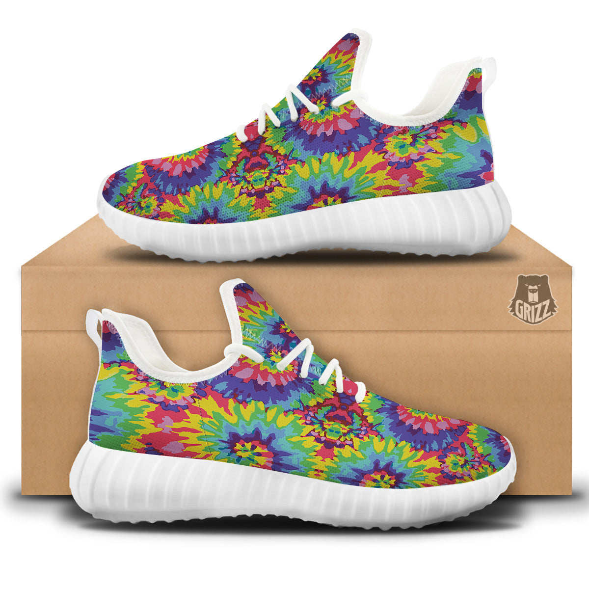 Tie Dye Colorful Abstract Print Pattern White Walking Shoes-grizzshop