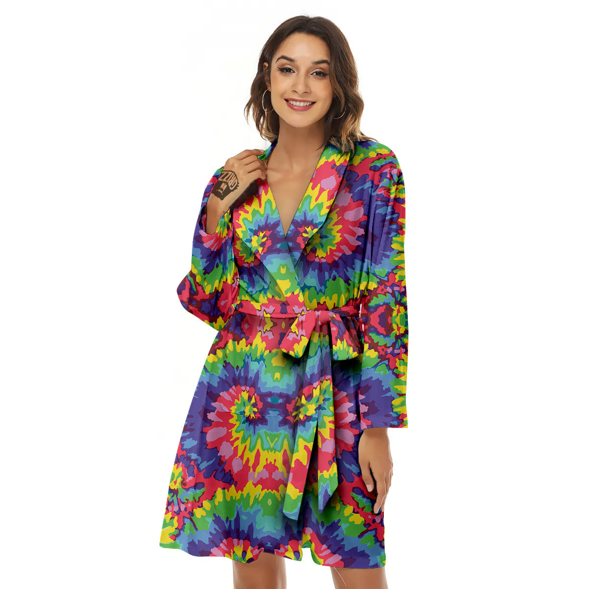 Tie Dye Colorful Abstract Print Pattern Women's Robe-grizzshop