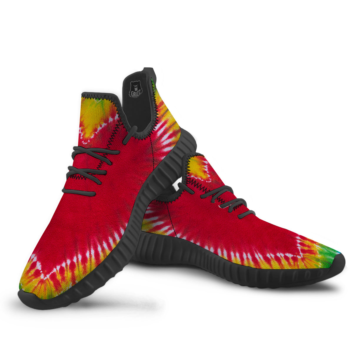 Tie Dye Colorful Heart Print Black Walking Shoes-grizzshop