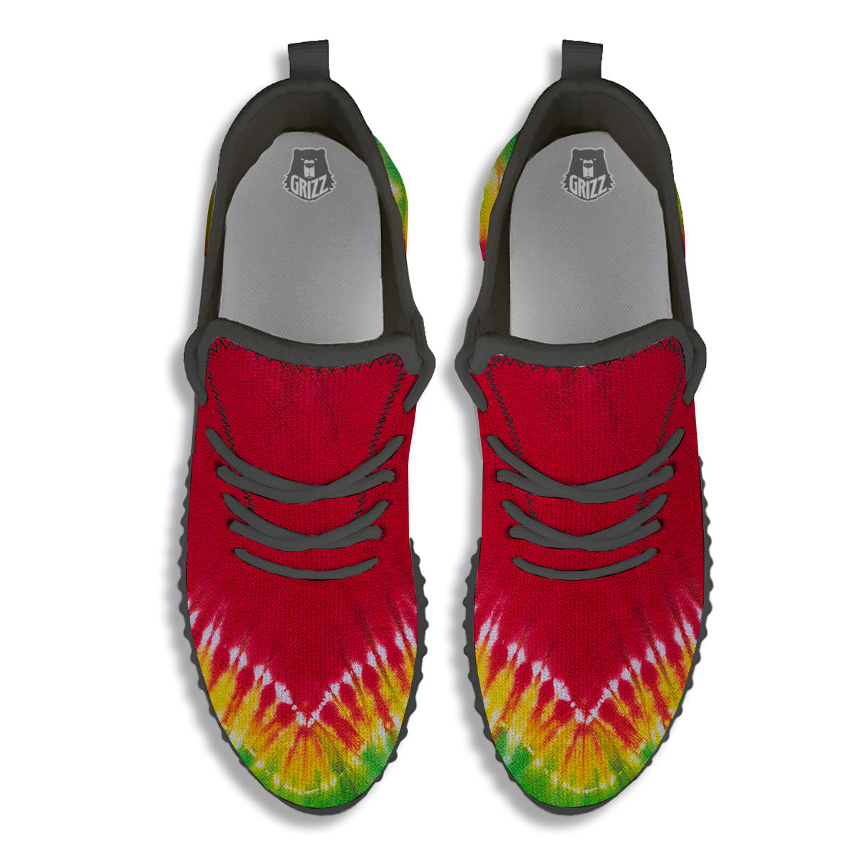 Tie Dye Colorful Heart Print Black Walking Shoes-grizzshop