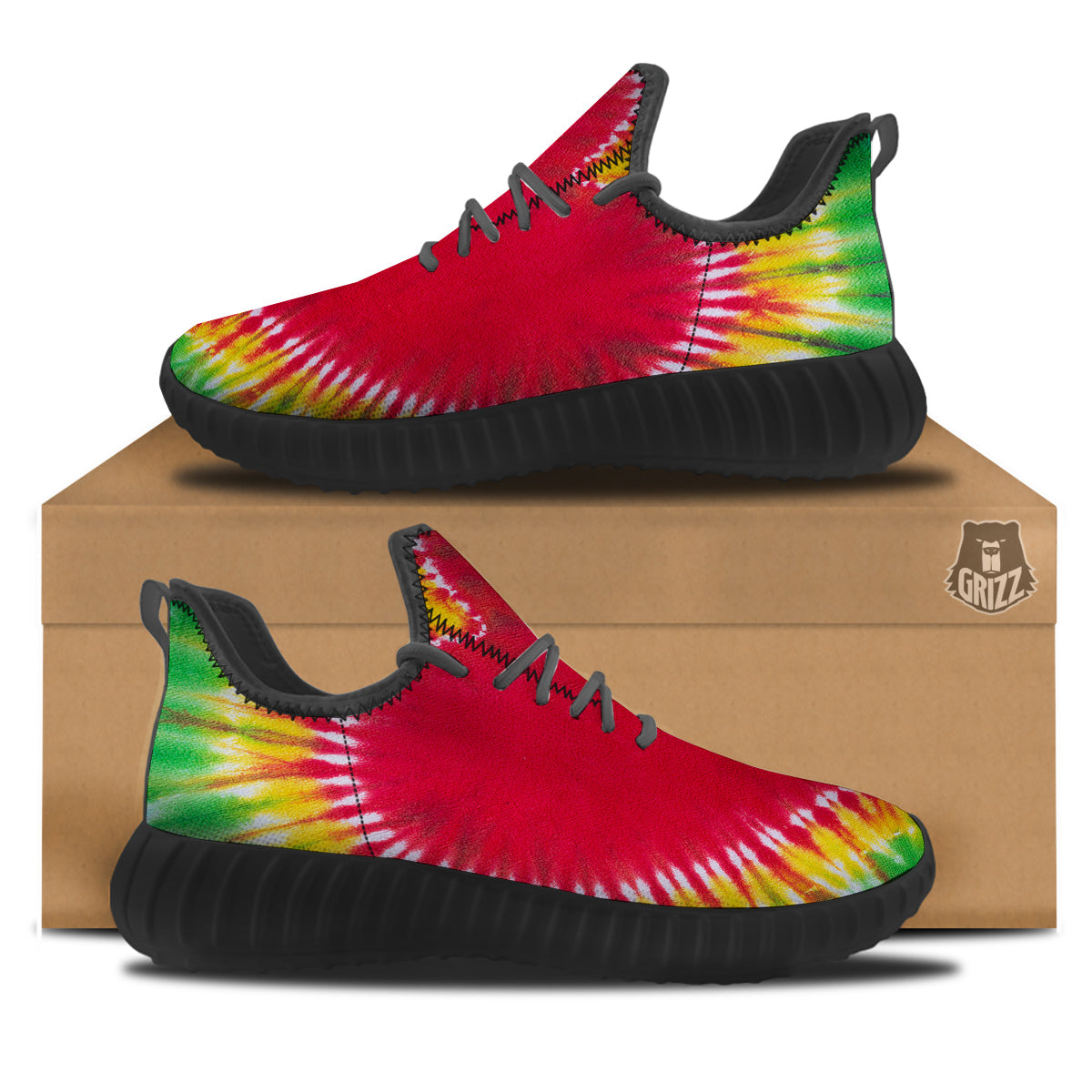 Tie Dye Colorful Heart Print Black Walking Shoes-grizzshop