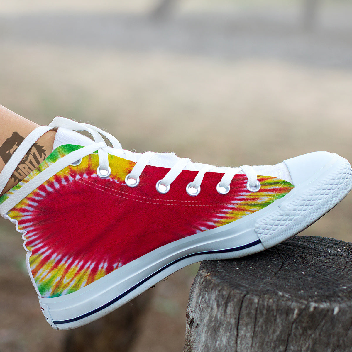 Tie Dye Colorful Heart Print White High Top Shoes-grizzshop