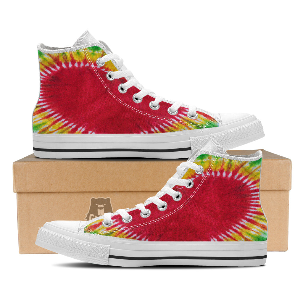 Tie Dye Colorful Heart Print White High Top Shoes-grizzshop