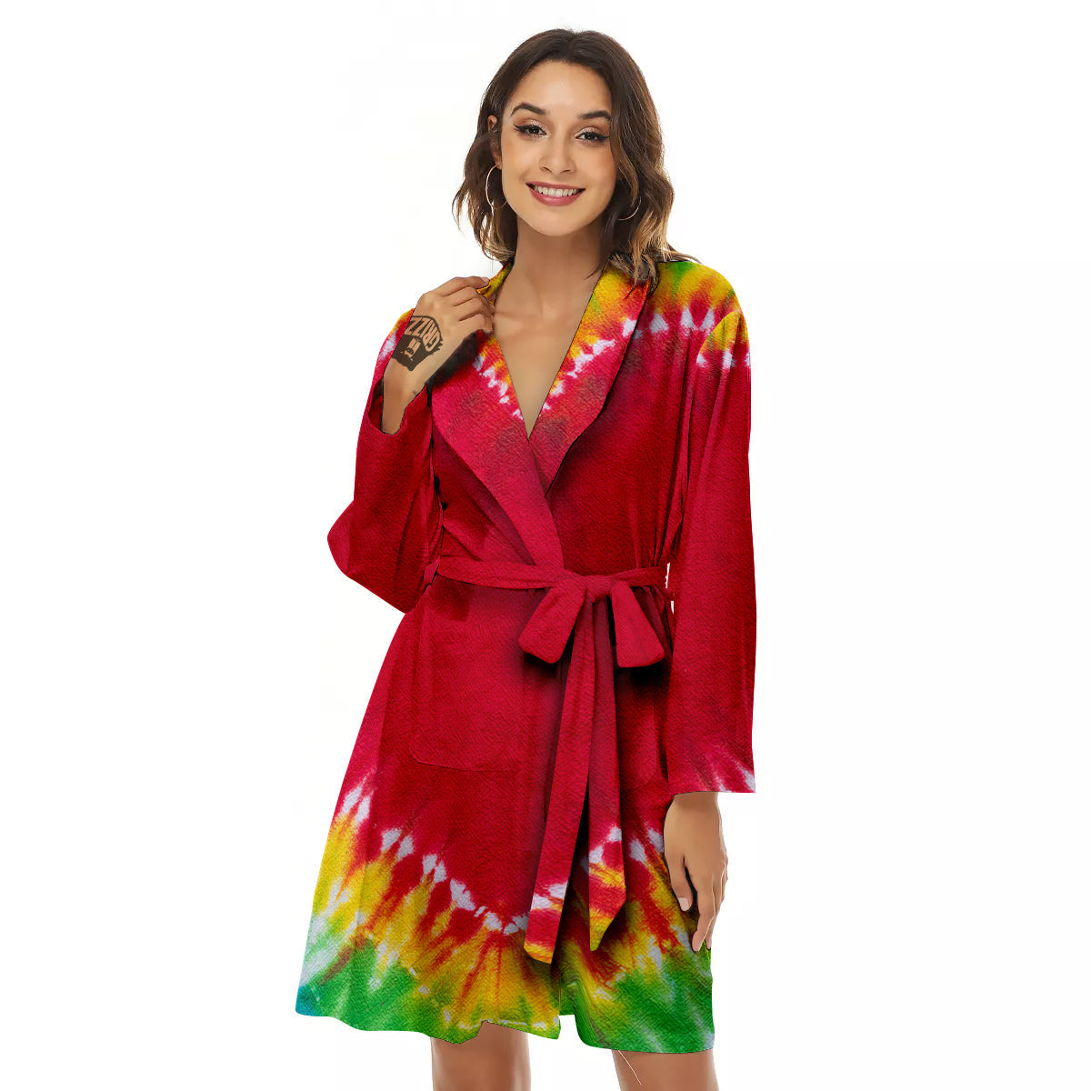 Tie Dye Colorful Heart Print Women's Robe-grizzshop