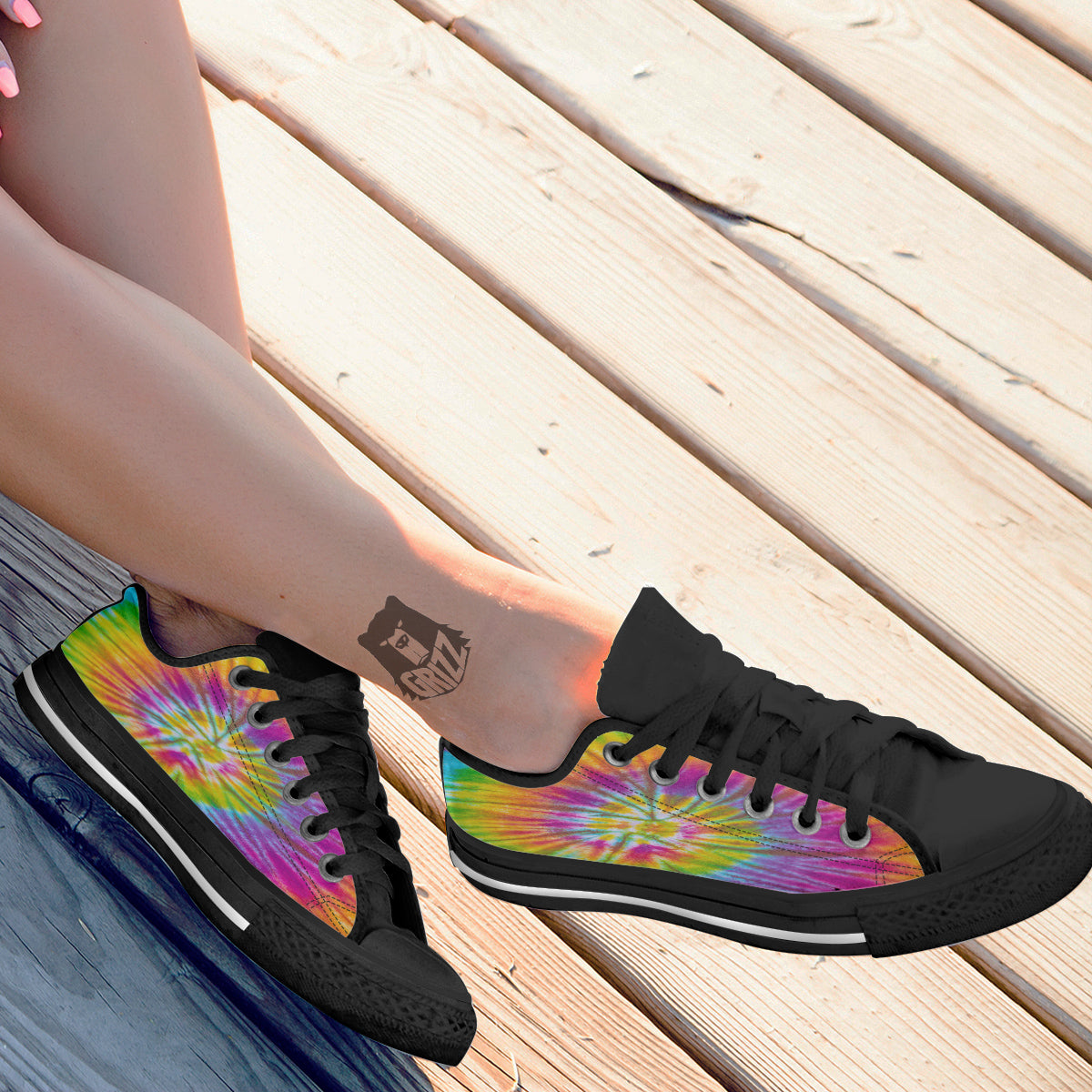 Tie Dye Colorful Hippie Print Black Low Top Shoes-grizzshop