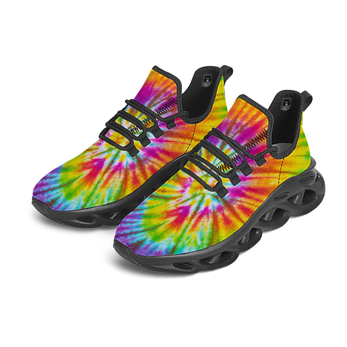 Tie Dye Colorful Hippie Print Black Running Shoes-grizzshop