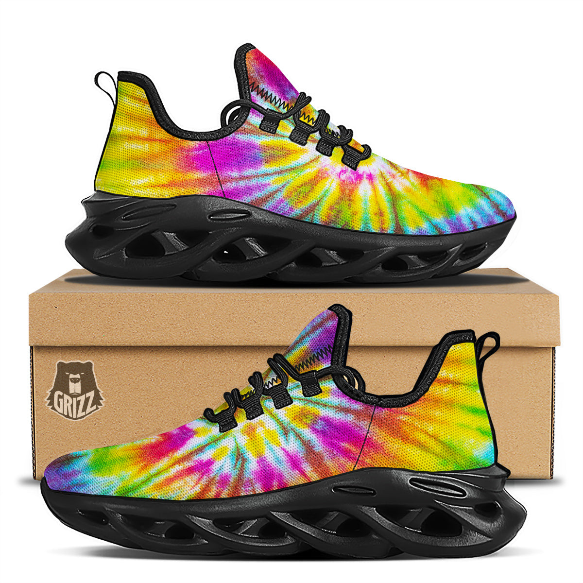 Tie Dye Colorful Hippie Print Black Running Shoes-grizzshop
