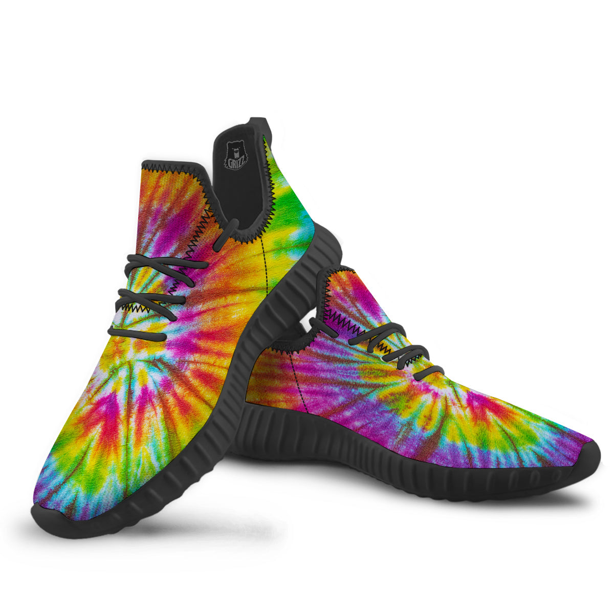 Tie Dye Colorful Hippie Print Black Walking Shoes-grizzshop