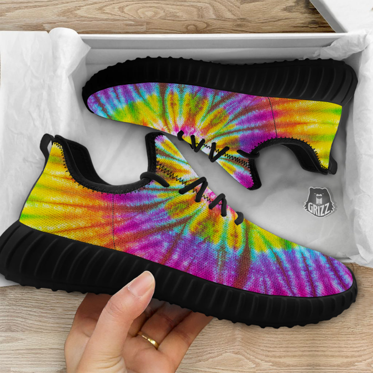 Tie Dye Colorful Hippie Print Black Walking Shoes-grizzshop