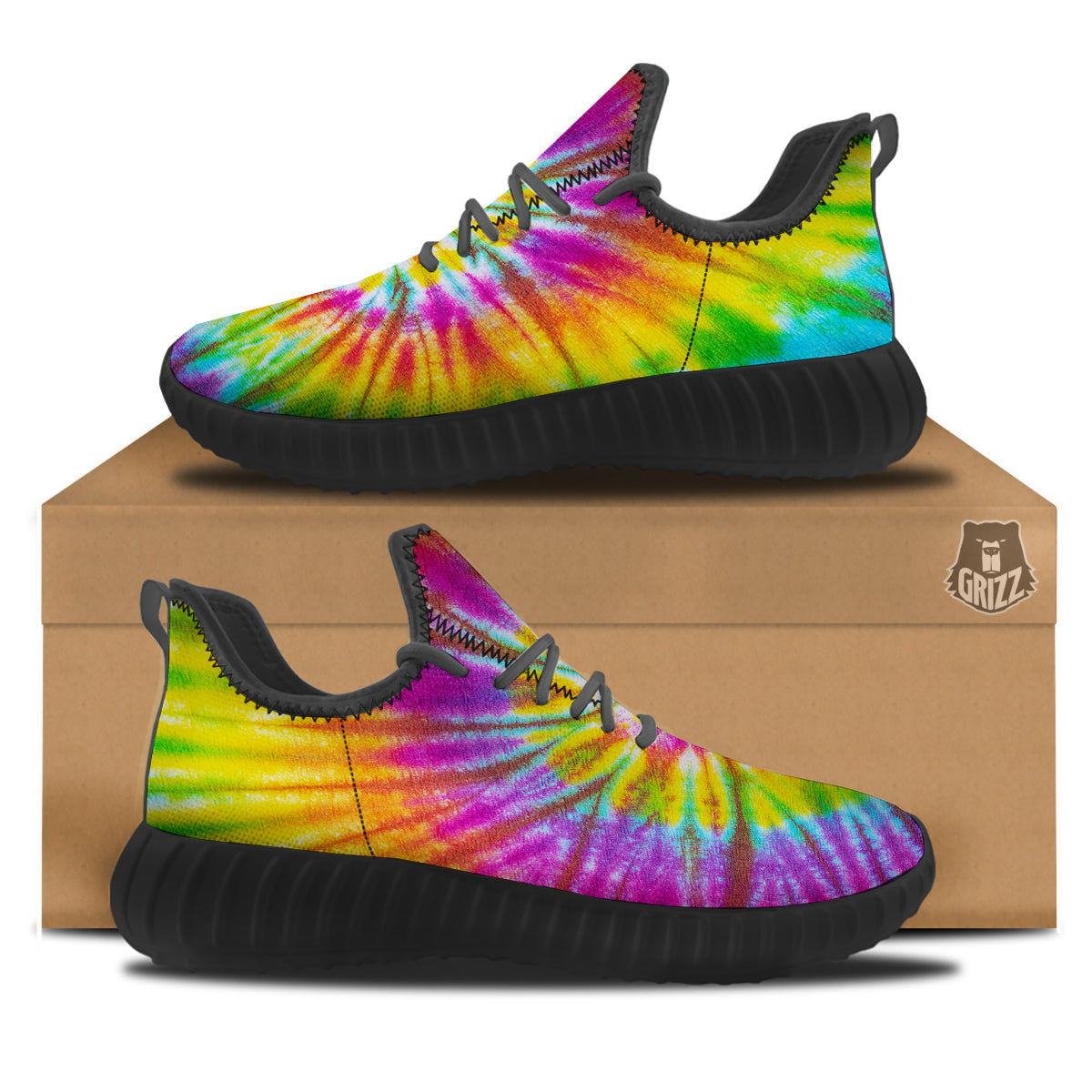 Tie Dye Colorful Hippie Print Black Walking Shoes-grizzshop