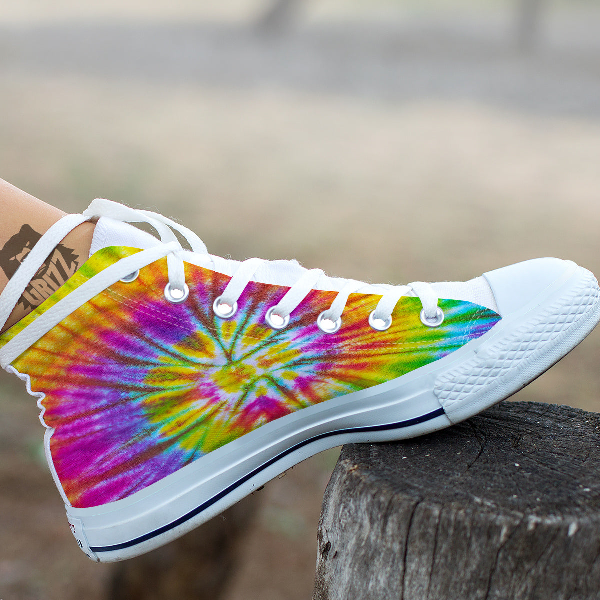 Tie Dye Colorful Hippie Print White High Top Shoes-grizzshop