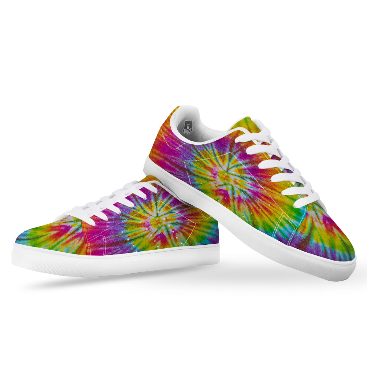 Tie Dye Colorful Hippie Print White Low Top Sneakers-grizzshop