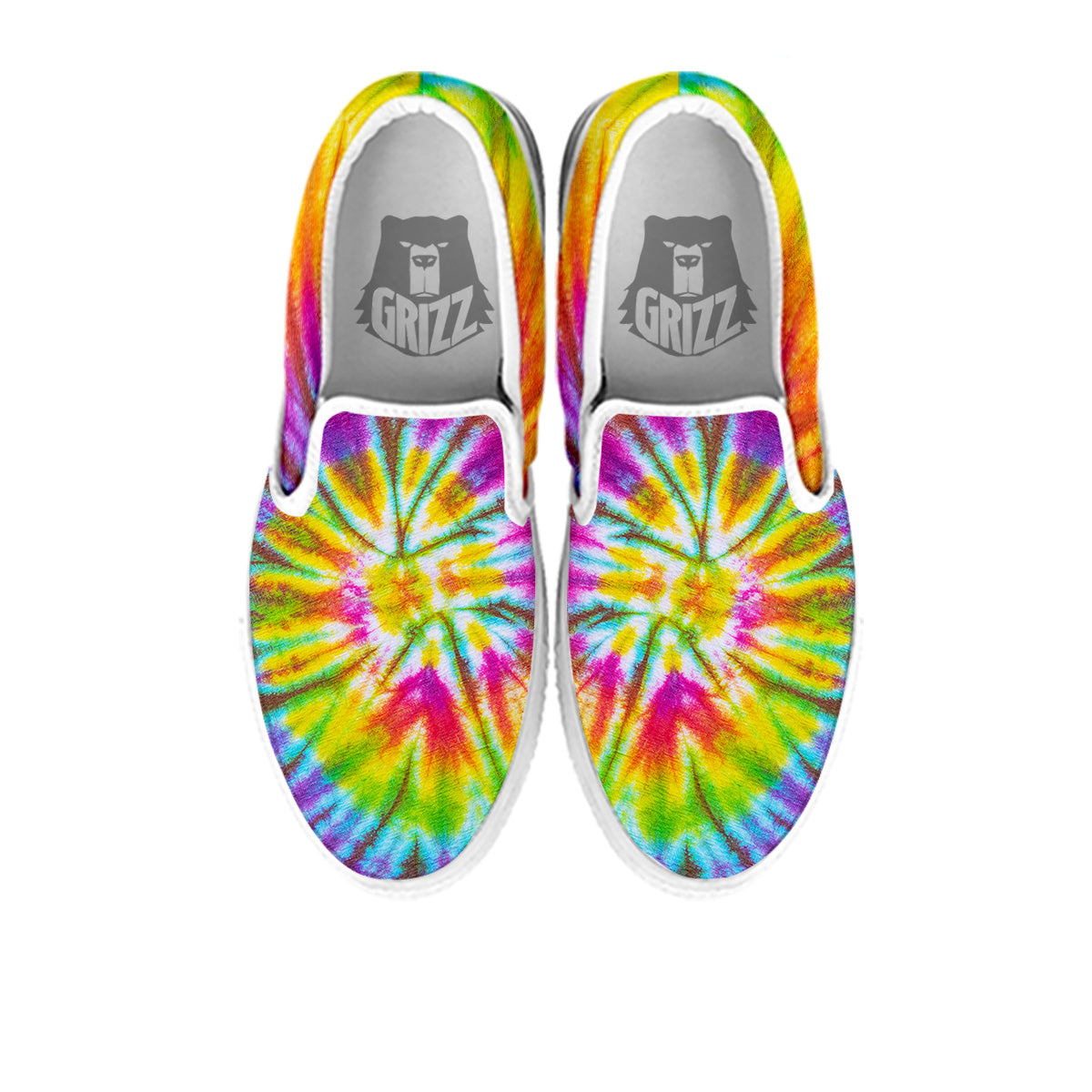 Tie Dye Colorful Hippie Print White Slip On Shoes-grizzshop